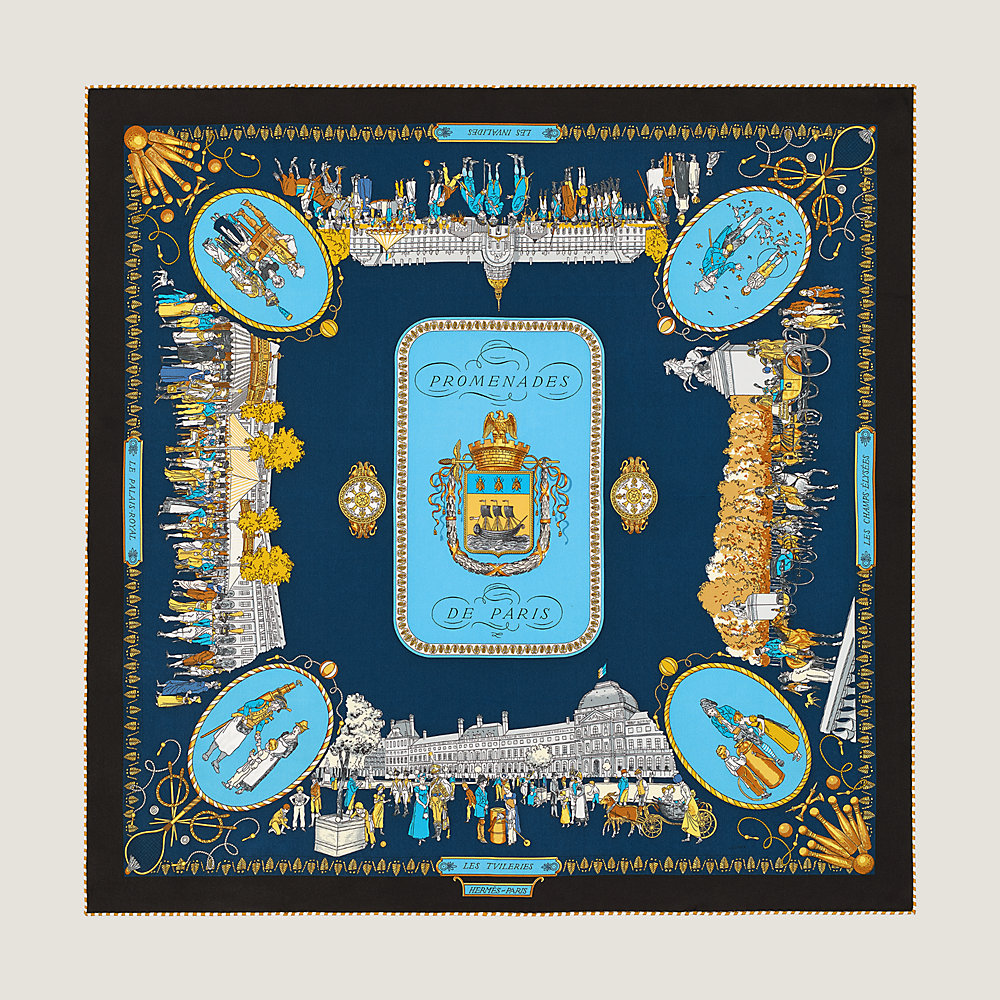 HERMES セーブル店限定 コレクター Carre 70 Les Parisiennes Hermès Carré 70 EX-LIBRIS LES PARISIENNES Cream Turquoise